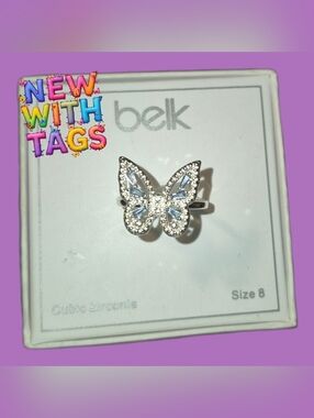 Belk Butterfly Cubic Zirconia Ring - Sterling Silver with Light Blue Stones-NWT